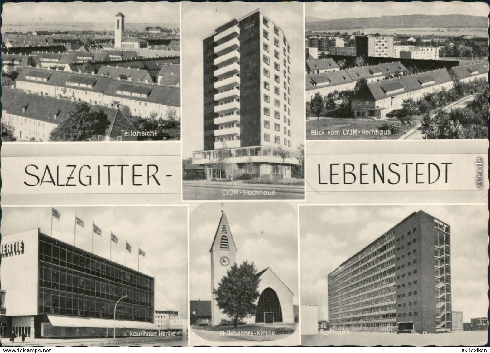 Lebenstedt-Salzgitter Mehrbild: CVJM Gebäude, Rathaus, Kaufhaus Hertie 1968  - Salzgitter