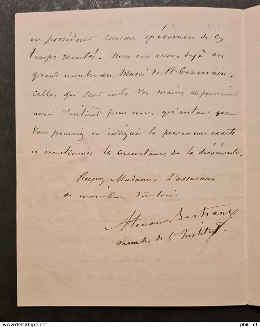 Alexandre Bertrand, Musée MAN, St Germain, Lettre Autographe, Les Perles, 1884 - Historische Personen