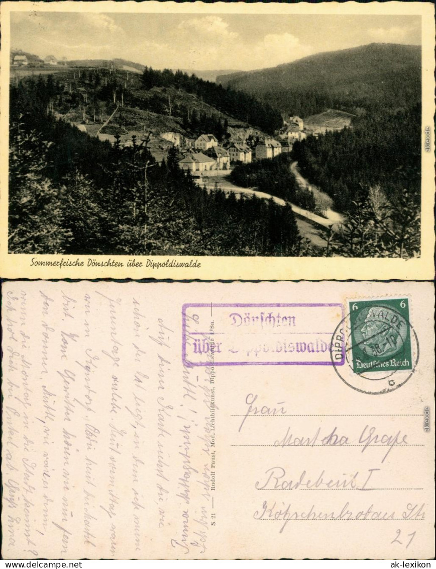 Dönschten-Dippoldiswalde Panorama-Ansicht Mit Blick Auf Die Hügel 1938 - Schmiedeberg (Erzgeb.)