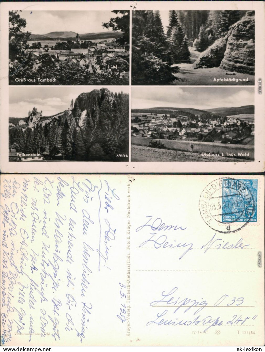 Tambach-Dietharz Teilansicht, Apfelstädtgrund, Falkenstein, Panorama 1956 - Tambach-Dietharz