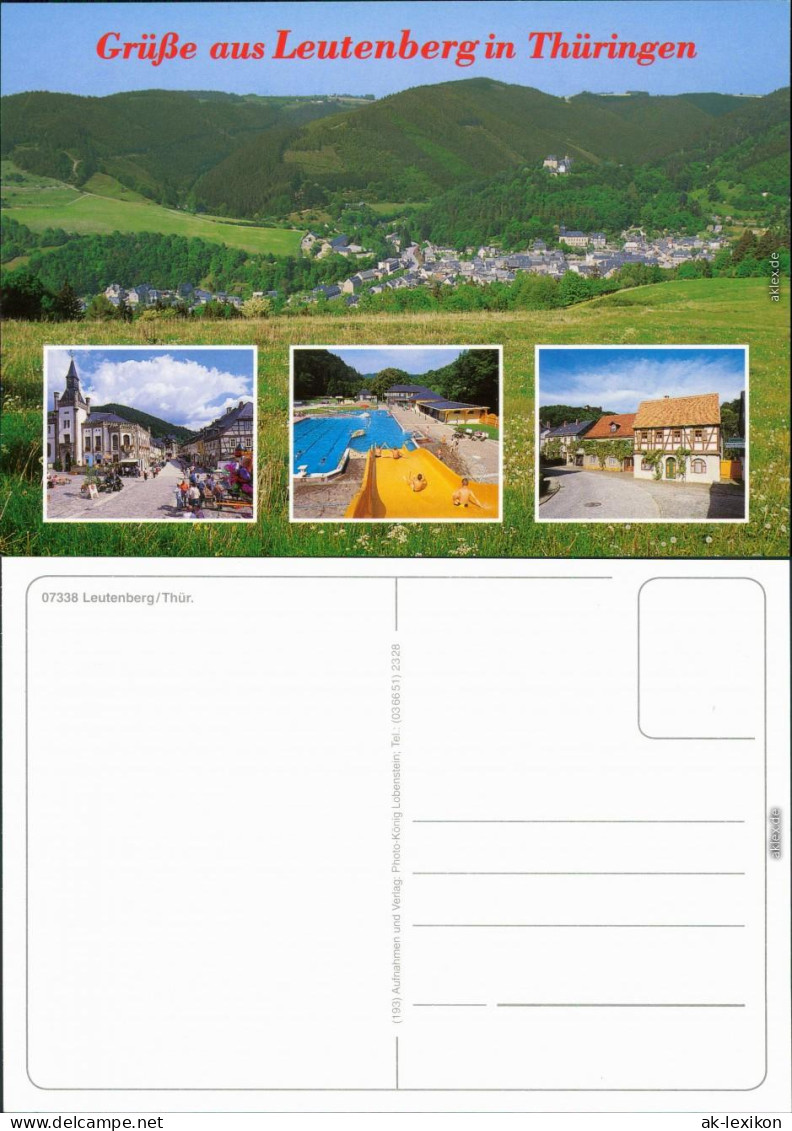 Ansichtskarte Leutenberg Panorama, Rathaus, Freibad, Straße 1999 - Leutenberg