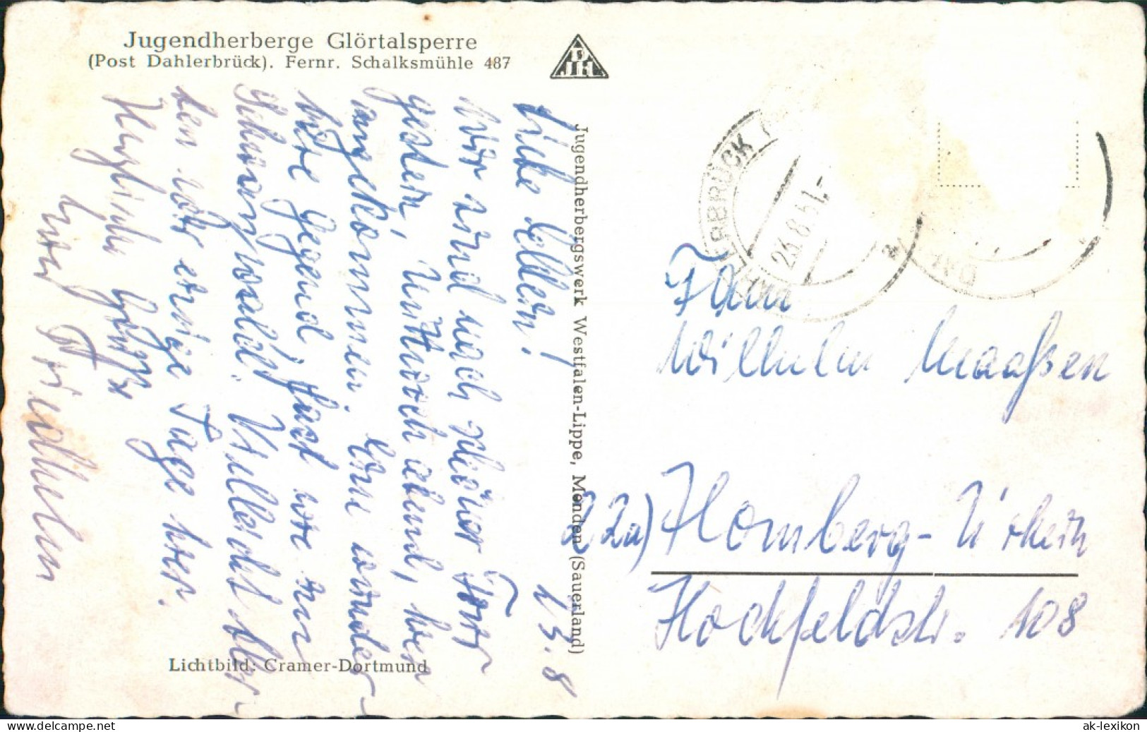 Ansichtskarte Halver Jugendherberge Glörtalsperre 1932  - Halver