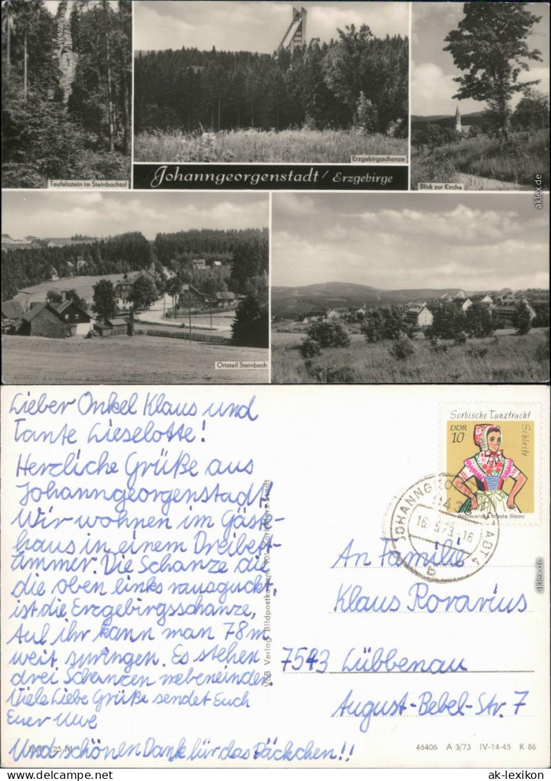Johanngeorgenstadt Teufelsstein, Erzgebirgsschanze, Kirche, Panorama 1973 - Johanngeorgenstadt