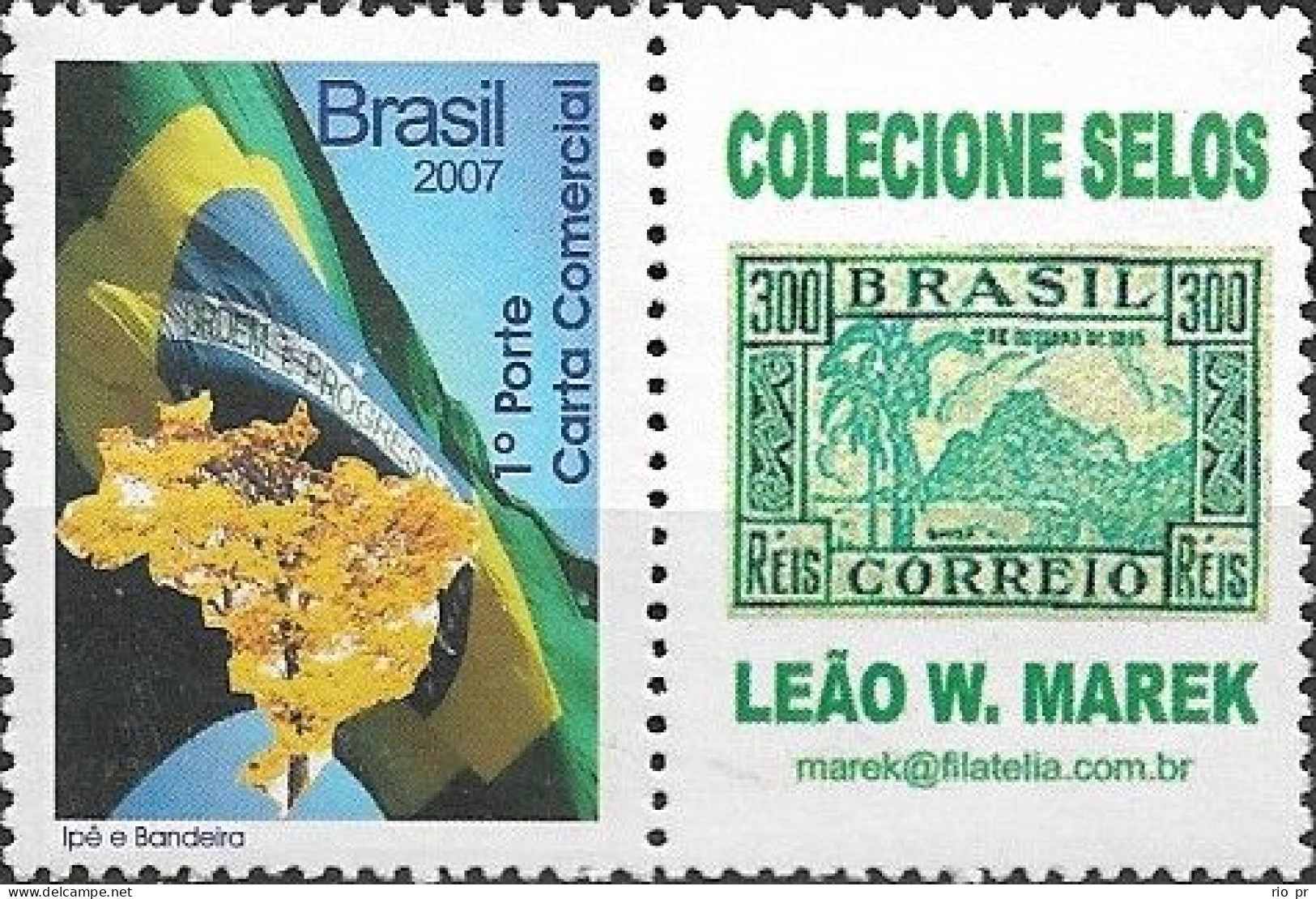 BRAZIL - SE-TENANT (w/LABEL) IPÊ AND FLAG (PERSONALIZED STAMP) 2009 - MNH - Alberi