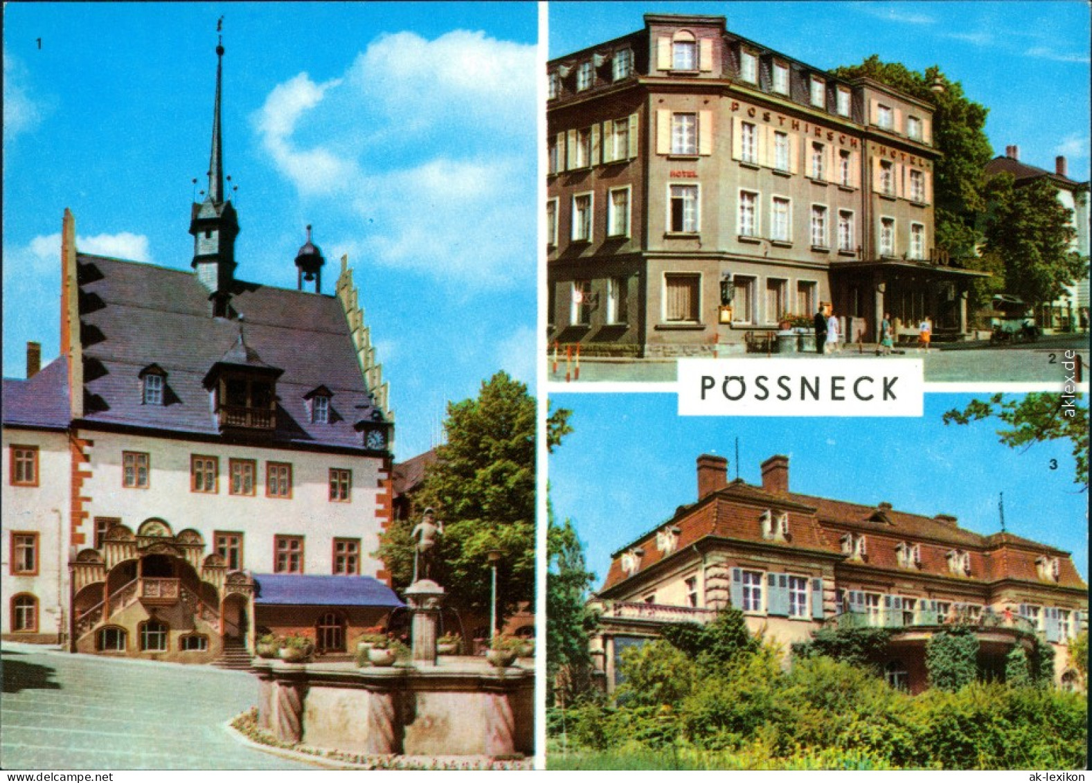 Pößneck Rathaus, Hotel Posthirsch, Erholungsheim Dr. I.P. Semmelweis 1974 - Poessneck