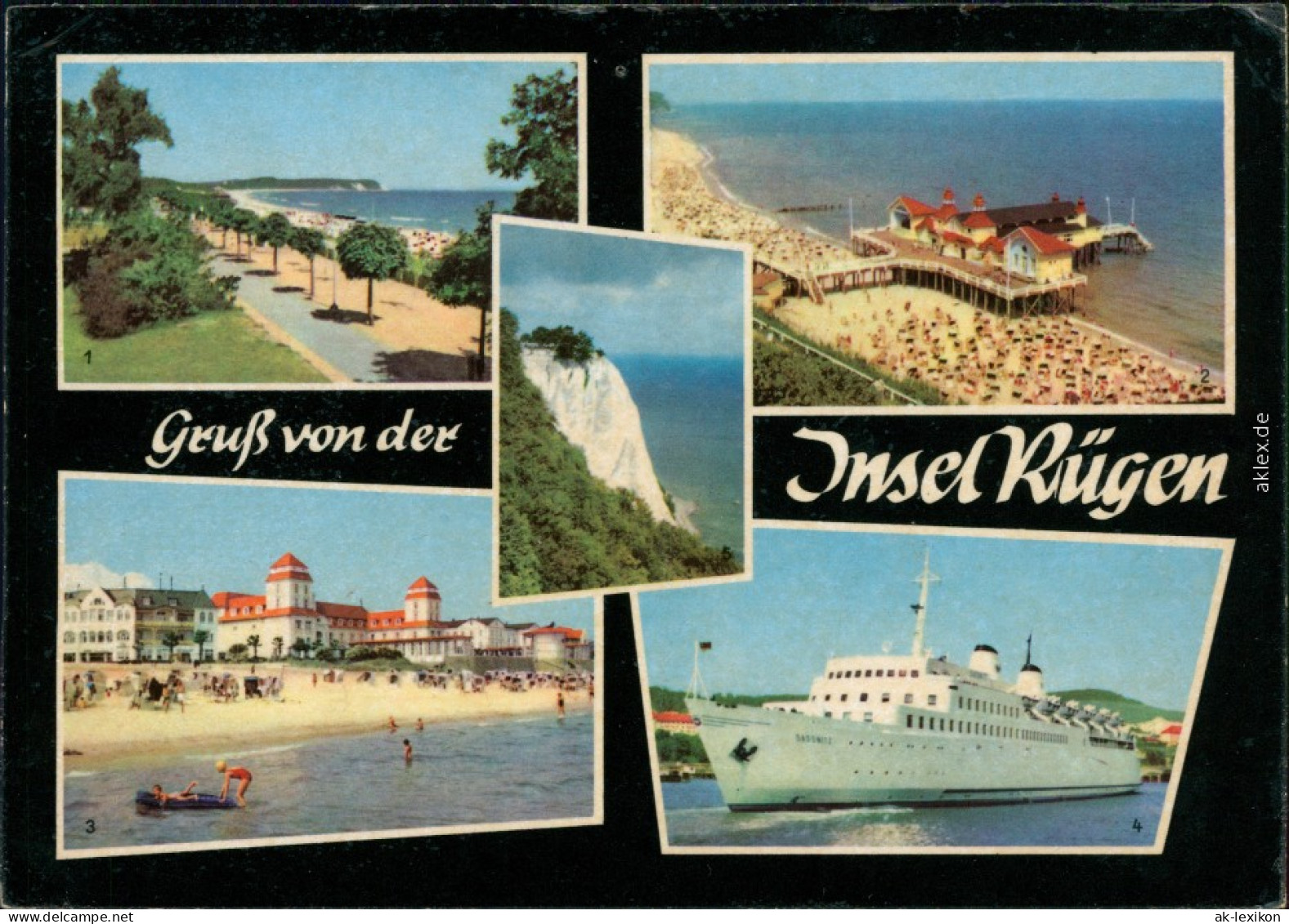 Göhren (Rügen) Strandpromenade, Seebrücke , Fährschiff Saßnitz 1966 - Sellin