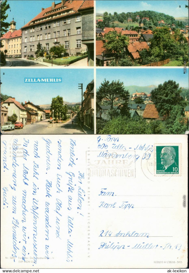 Zella-Mehlis Postamt, Panorama, Dr.-Külz-Platz, Teilansicht 1968 - Zella-Mehlis