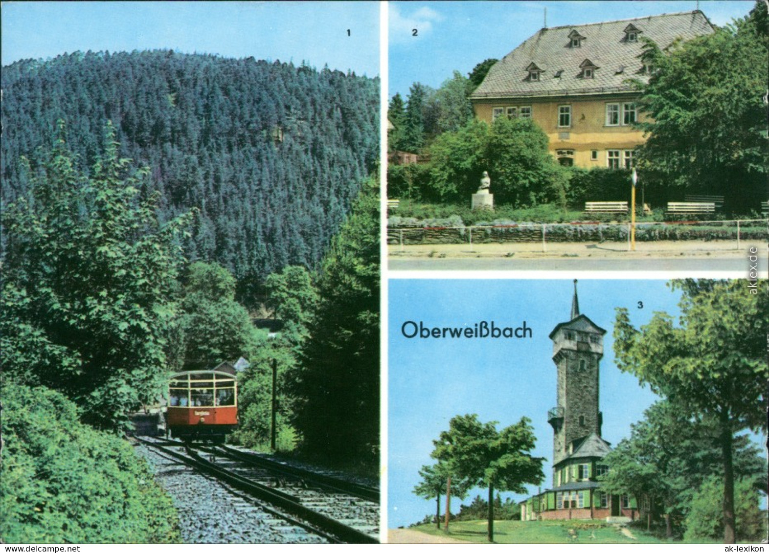 Ansichtskarte Cranzahl-Sehmatal Fichtelbergbahn, Fröbelhaus, Fröbelturm 1970 - Oberweissbach