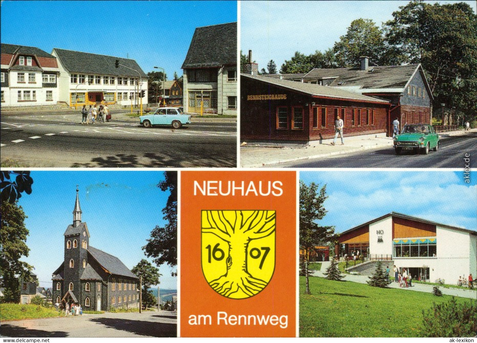 Neuhaus Am Rennweg Eisfelder Straße, Rennsteigbaude, Kirche, Kaufhalle 1990 - Neuhaus