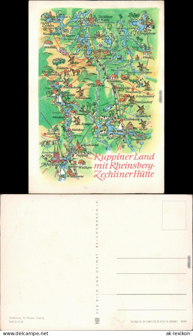 Zechlinerhütte-Rheinsberg Landkarte: Ruppiner Land 1974 - Zechlinerhütte
