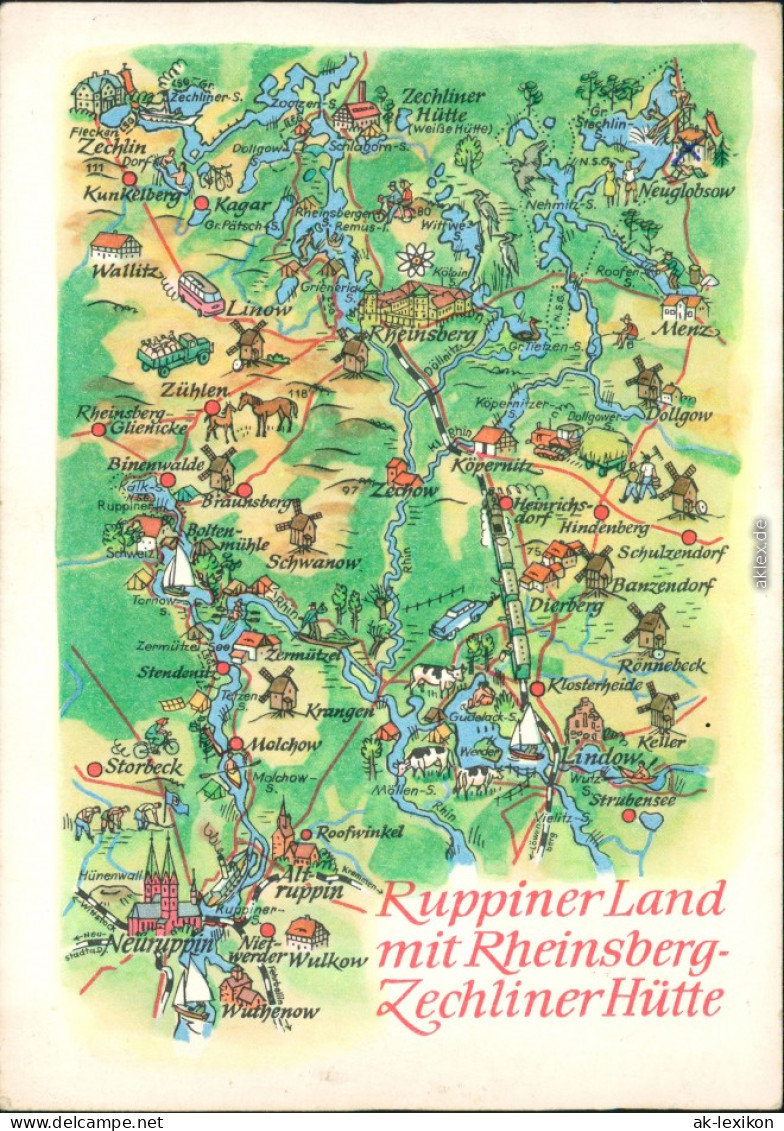 Zechlinerhütte-Rheinsberg Landkarte: Ruppiner Land 1974 - Zechlinerhütte