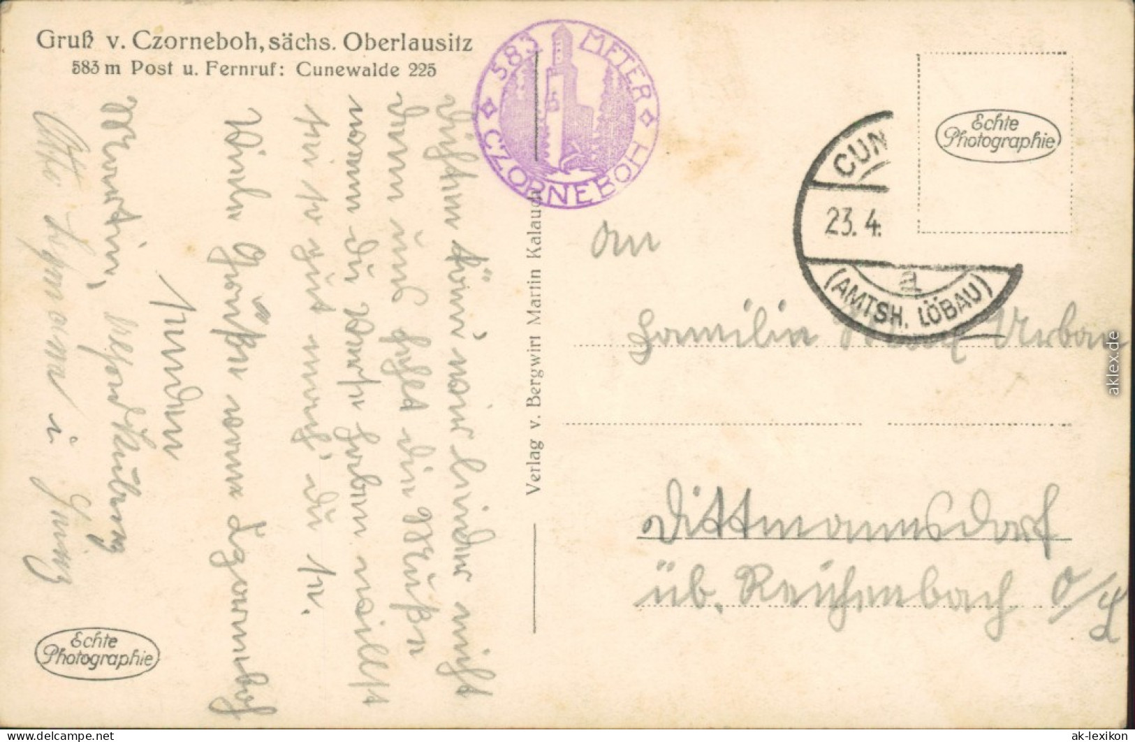 Ansichtskarte Cunewalde (Oberlausitz) Kumwałd Aussichtsturm-Czorneboh 1930 - Cunewalde