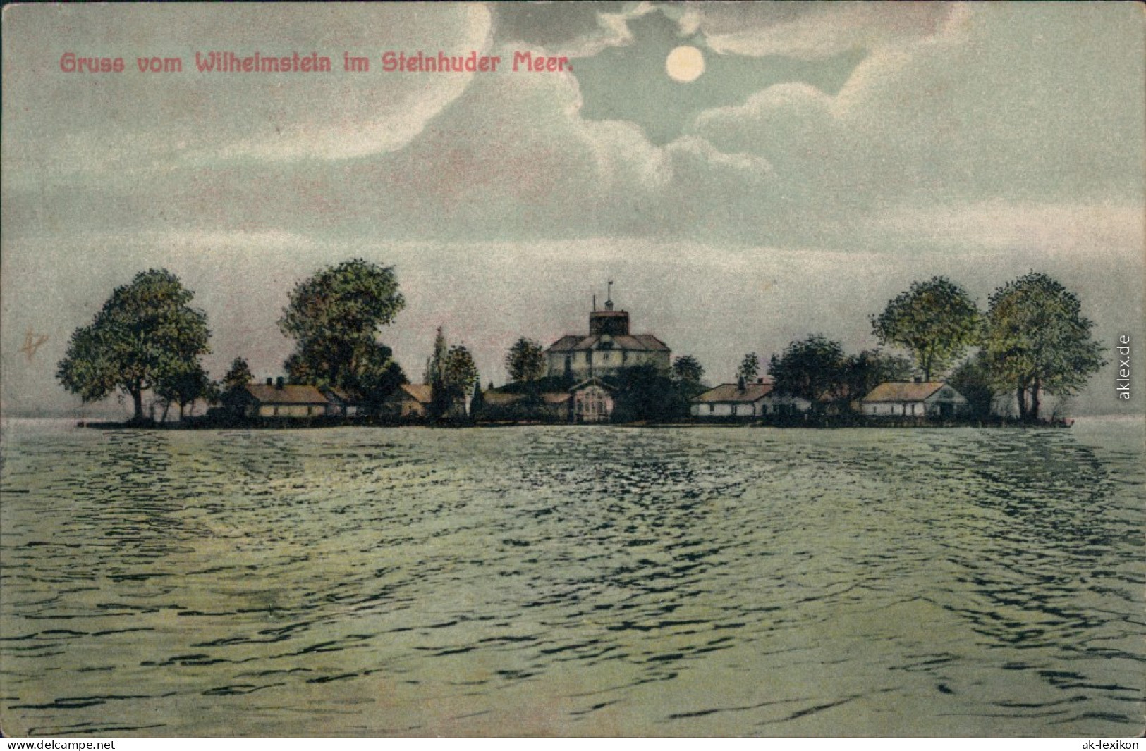 Ansichtskarte Wunstorf Mondschein, Steinhuder Meer - Wilhelmstein 1913  - Wunstorf