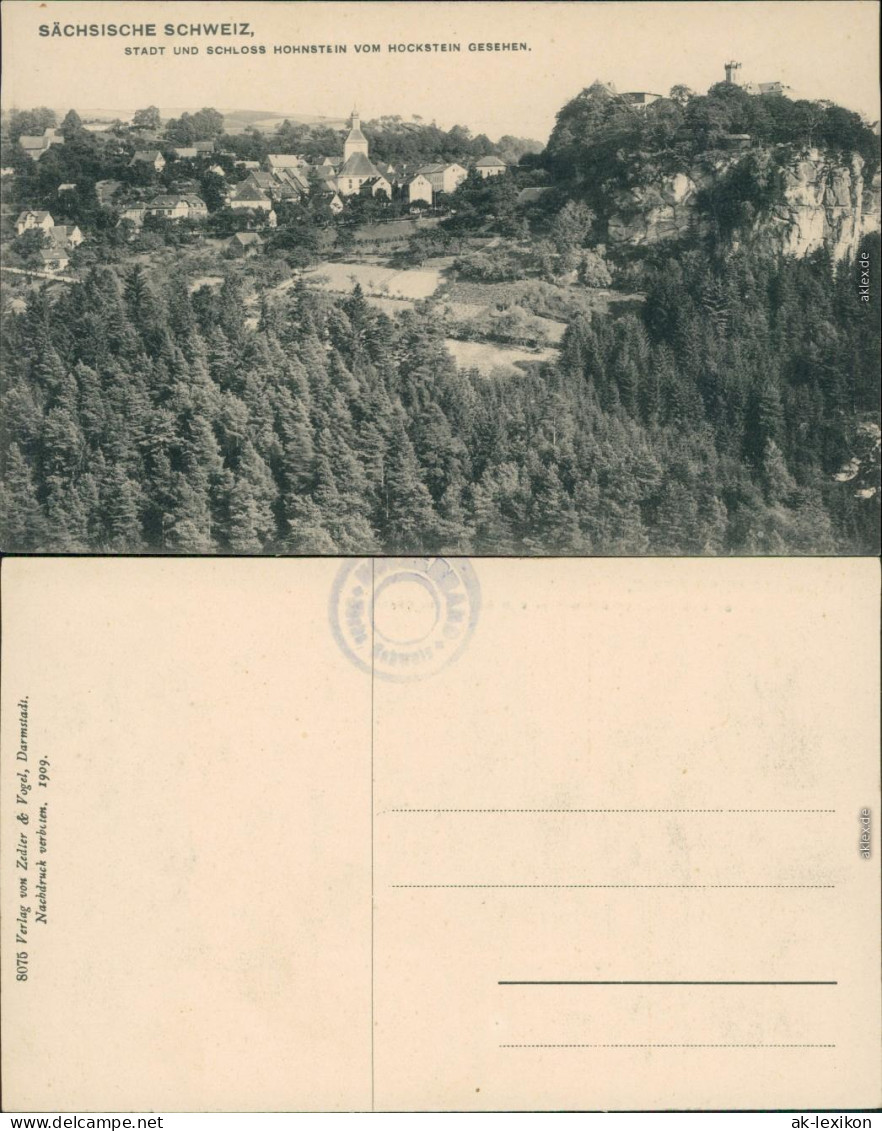 Ansichtskarte Hohnstein (Sächs. Schweiz) Stadt Vom Hockstein Gesehen 1909  - Hohnstein (Saechs. Schweiz)