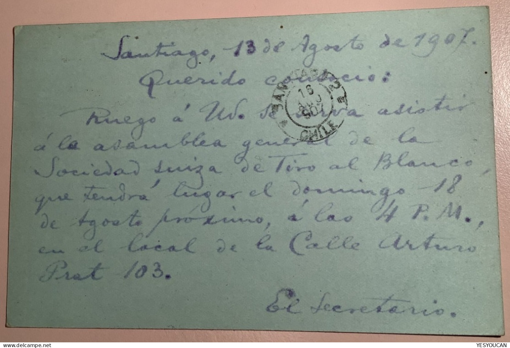 RRR ! PMK 1907„SOCIEDAD SUIZA TIRO AL BLANCO SANTIAGO“postal Stationery Card (Chile Schweiz Schützenfest Shooting Tir - Chili