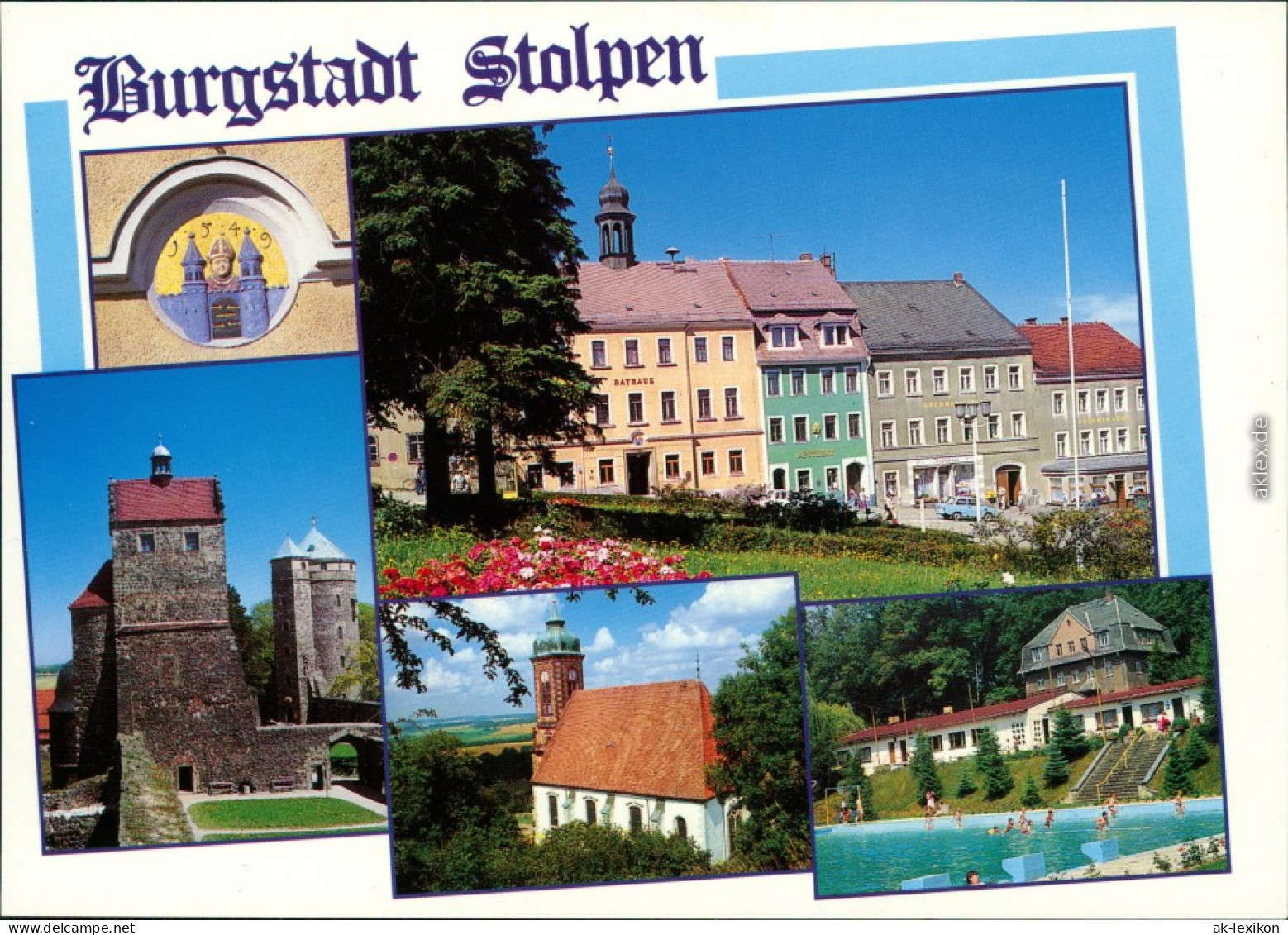 Ansichtskarte Stolpen Burg, Markt, Kirche, Freibad 1997 - Stolpen