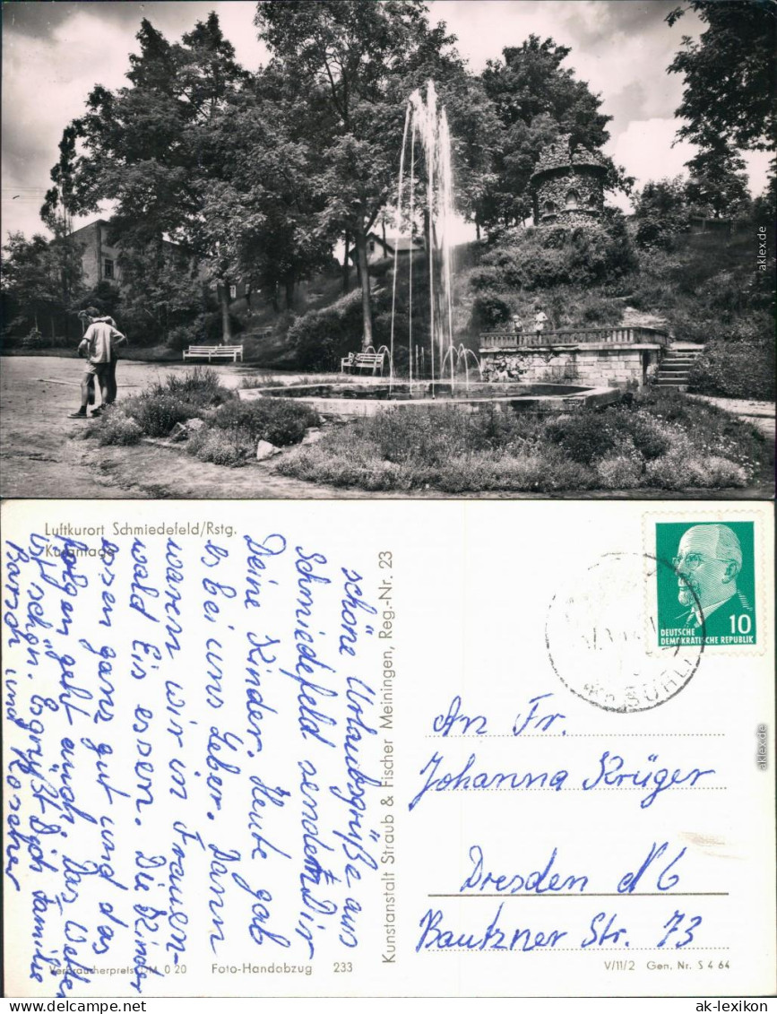 Ansichtskarte Schmiedefeld (Rennsteig) Kurpark Mit Springbrunnen 1964 - Schmiedefeld