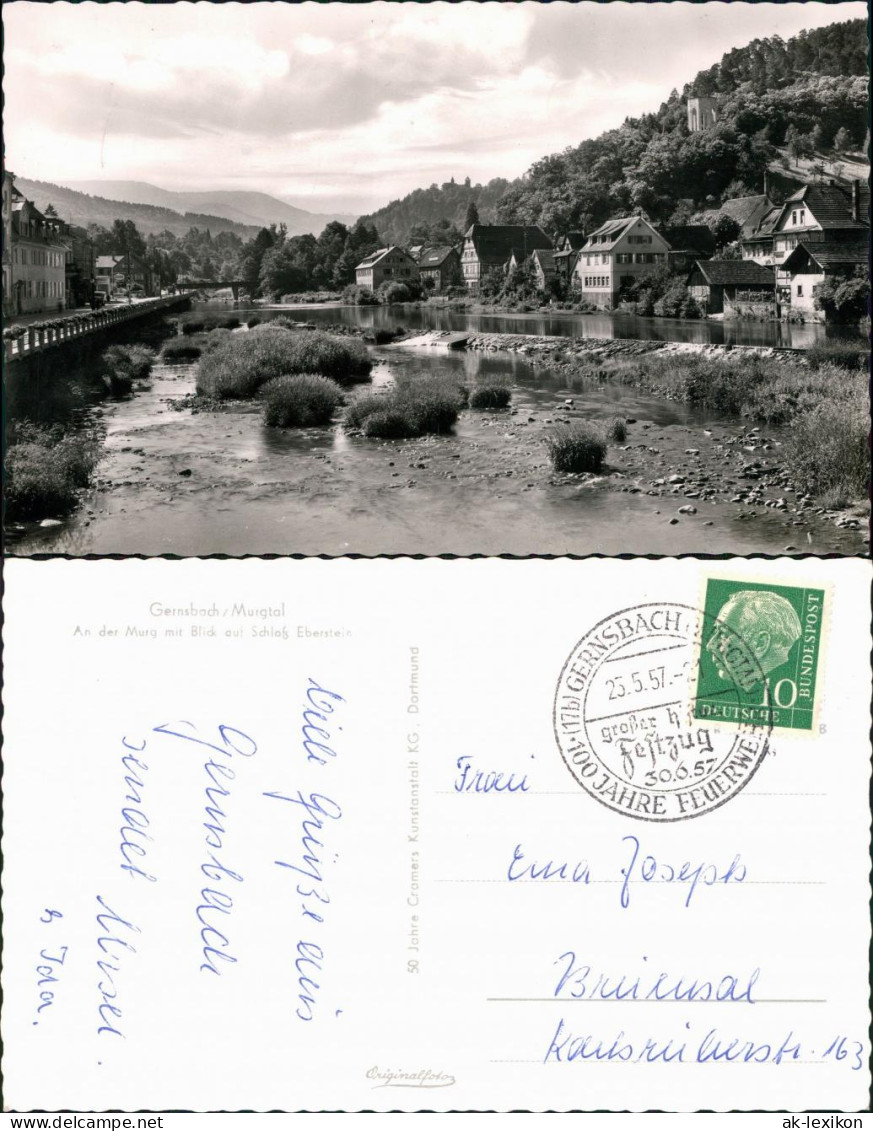 Ansichtskarte Gernsbach An Der Murg Mit Blick Auf Schloss Eberstein 1957 - Gernsbach