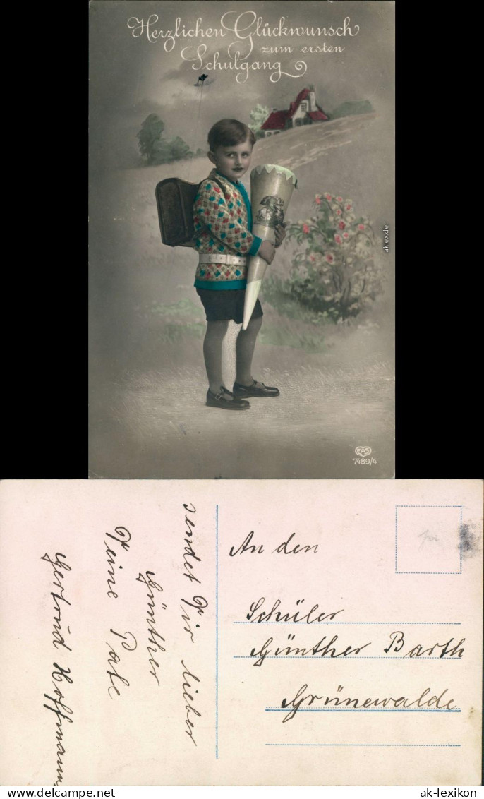  Glückwunsch - Schulanfang/Einschulung - Junge Mit Zuckertüte 1918 - Premier Jour D'école