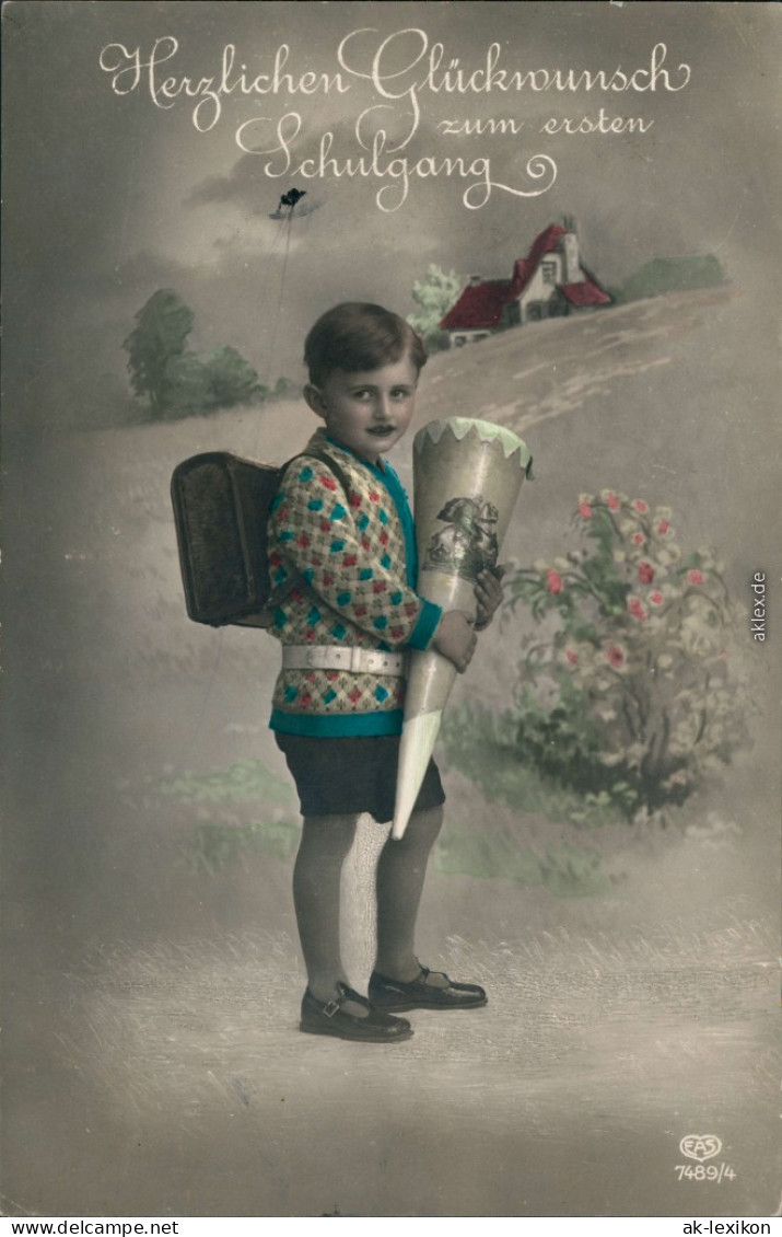  Glückwunsch - Schulanfang/Einschulung - Junge Mit Zuckertüte 1918 - Einschulung