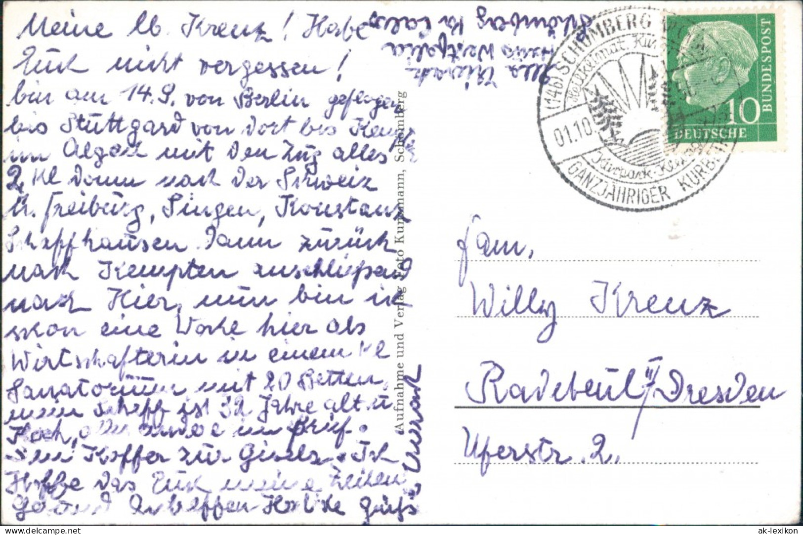 Ansichtskarte Schömberg (Schwarzwald) Kurpark 1956 - Schömberg