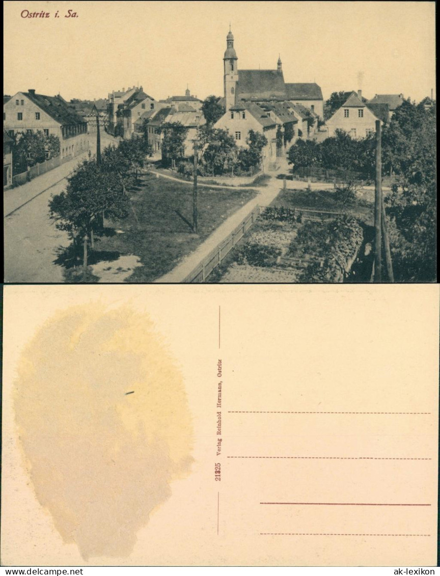 Ansichtskarte Ostritz (Oberlausitz) Wostrowc Straße, Kirche, Wohnhäuser 1914 - Ostritz (Oberlausitz)