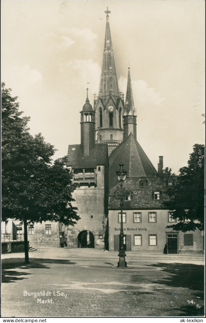 Ansichtskarte Burgstädt Markt Mit Kirche 1932 - Burgstaedt