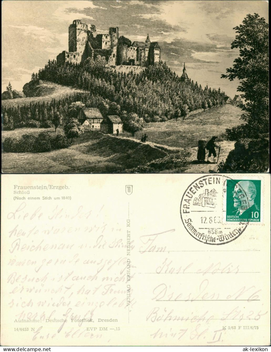 Frauenstein (Erzgebirge) Schloß Und Burgruine - Zeichnung - Stich Von 1840 1963 - Frauenstein (Erzgeb.)