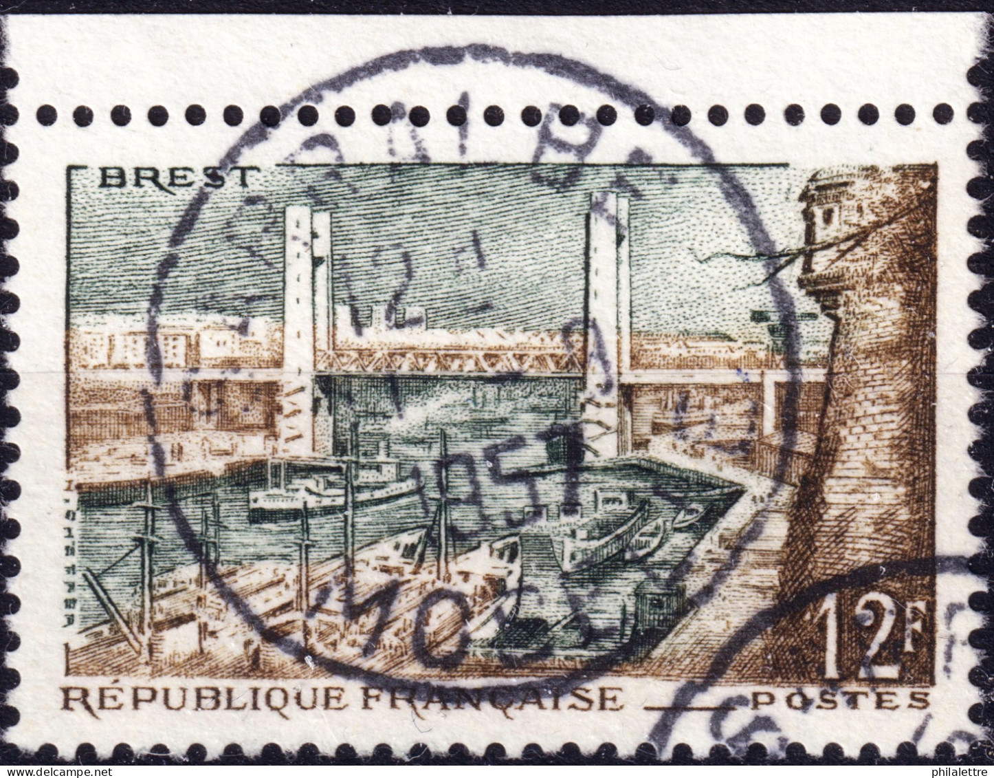 FRANCE - 1957 TàD "SARRALBE / MOSELLE" (Type A7) Sur Yv.1117 12fr Port De Brest - Oblitérés