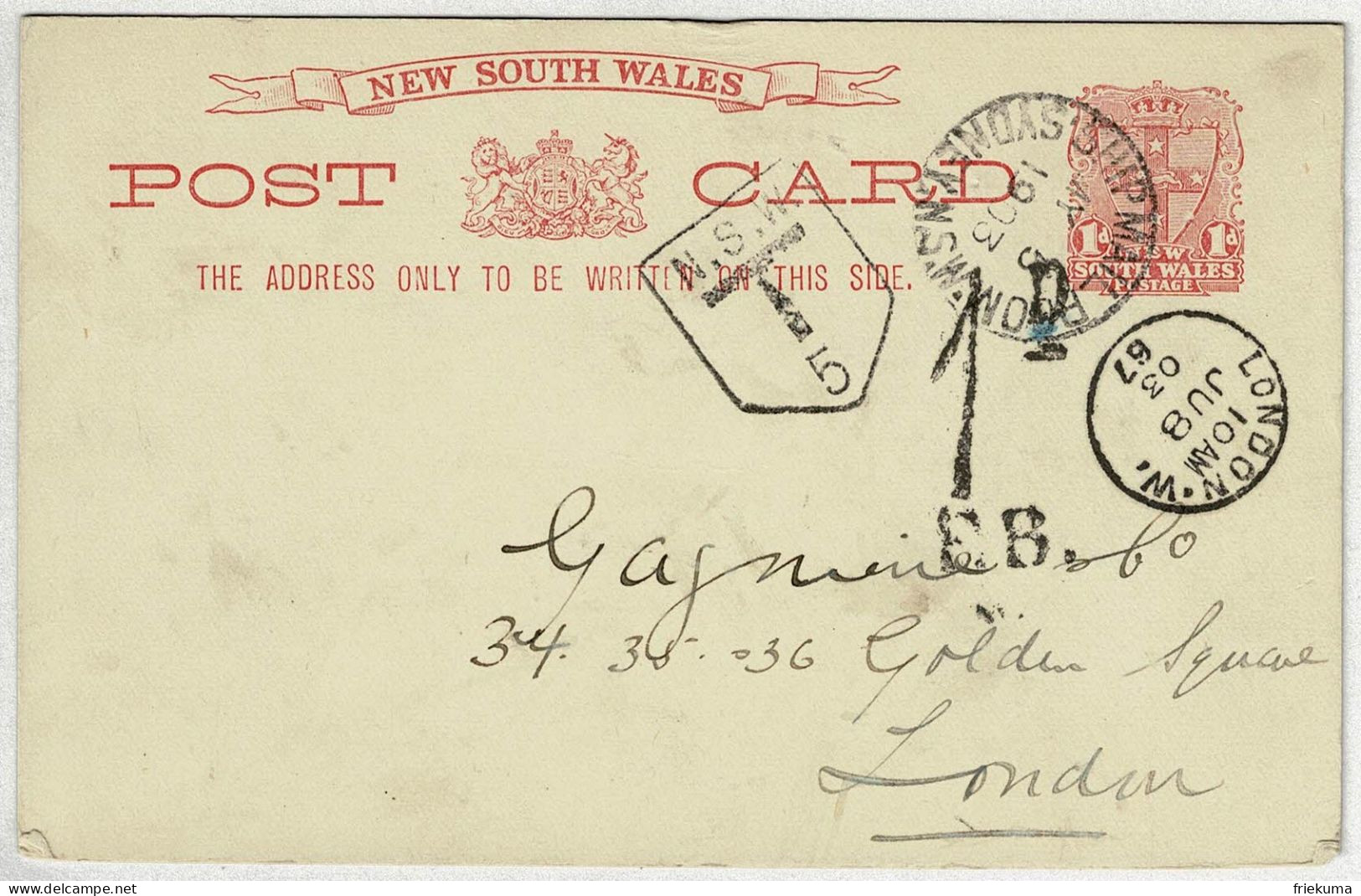 Neusüdwales / New South Wales 1903, Ganzsachen-Karte / / Post Card / Stationery Nach London, Nachtaxiert - Storia Postale