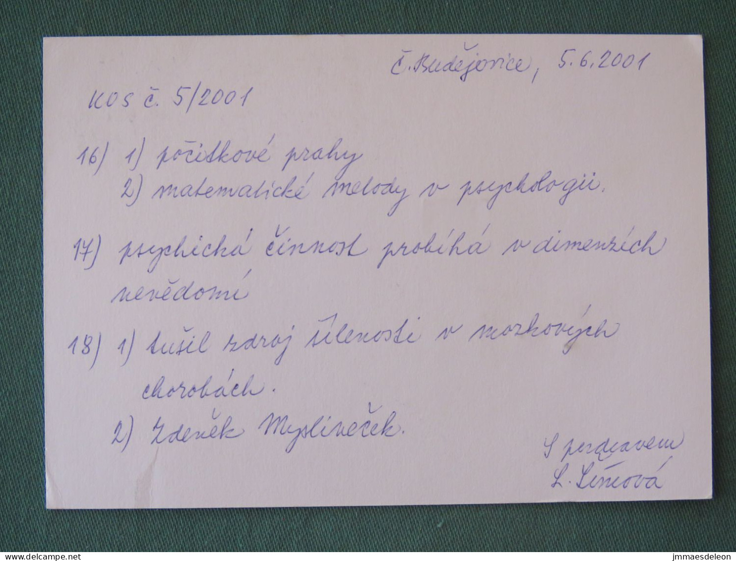 Czech Republic 2001 Stationery Postcard 5.40 Kcs Prague Sent Locally From Ceske Budejovice, Post Partner Slogan - Lettres & Documents