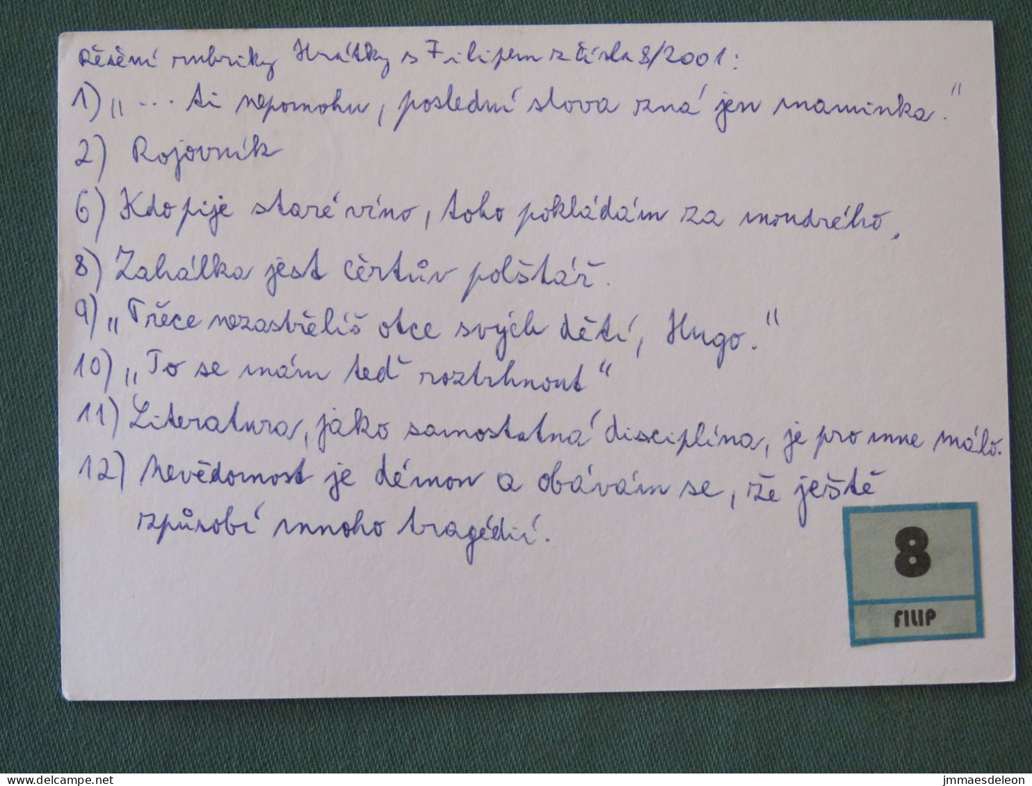 Czech Republic 2001 Stationery Postcard 5.40 Kcs Prague Sent Locally From Prague, EMS Slogan - Lettres & Documents