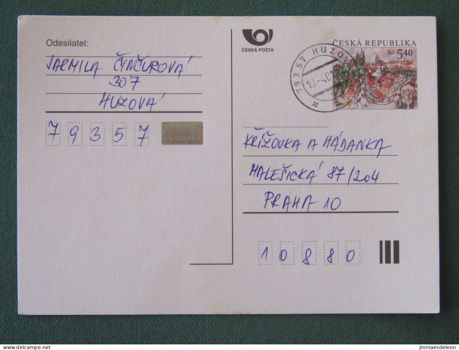 Czech Republic 2001 Stationery Postcard 5.40 Kcs Prague Sent Locally - Lettres & Documents