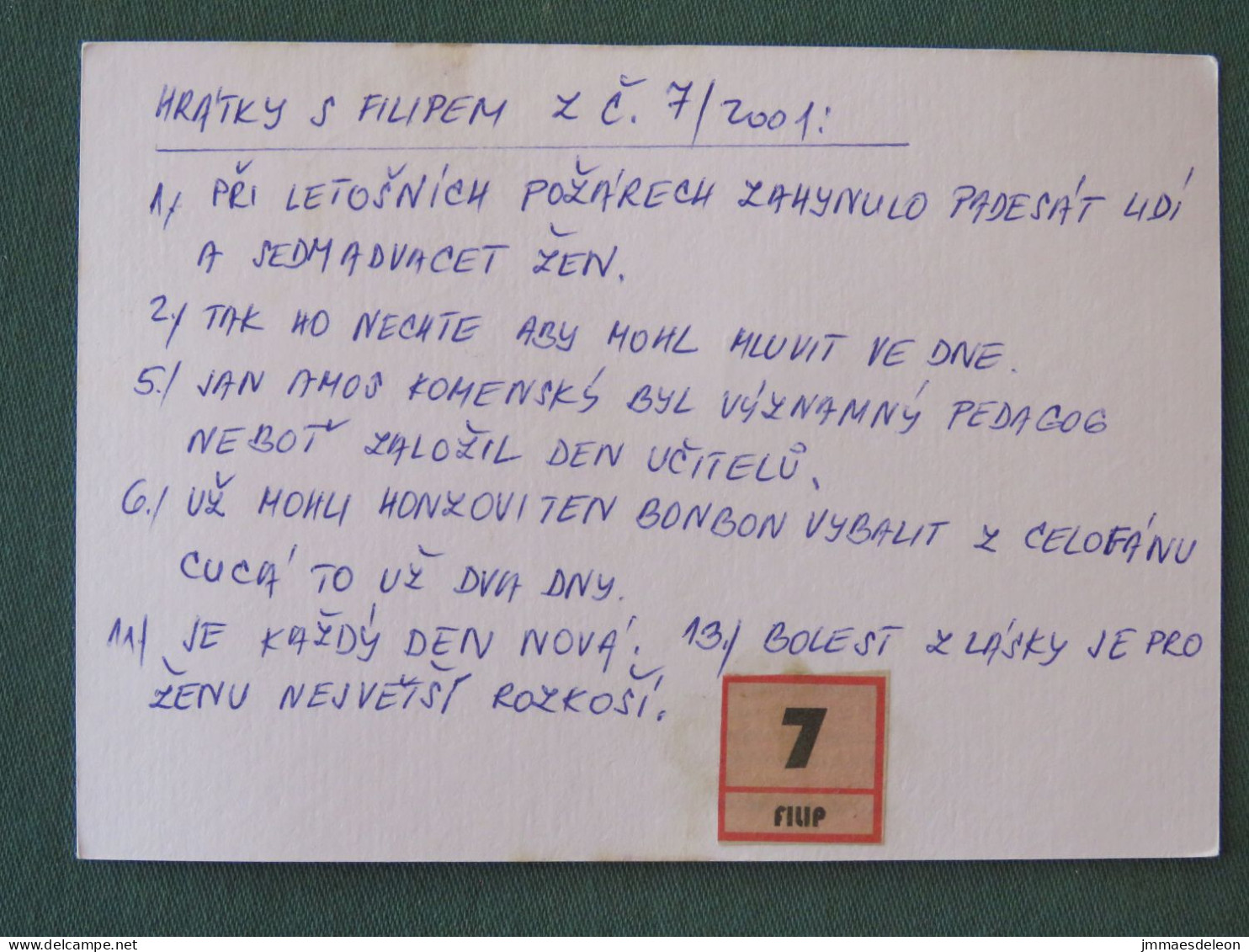 Czech Republic 2001 Stationery Postcard 5.40 Kcs Prague Sent Locally - Lettres & Documents