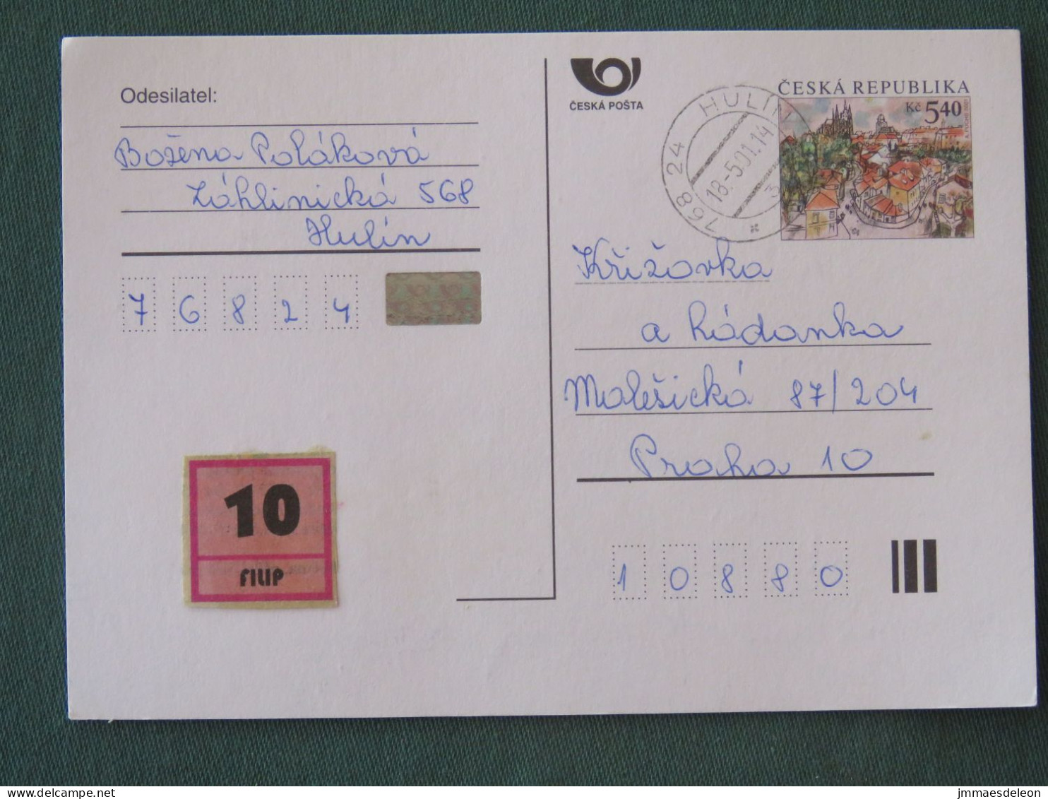 Czech Republic 2001 Stationery Postcard 5.40 Kcs Prague Sent Locally - Brieven En Documenten