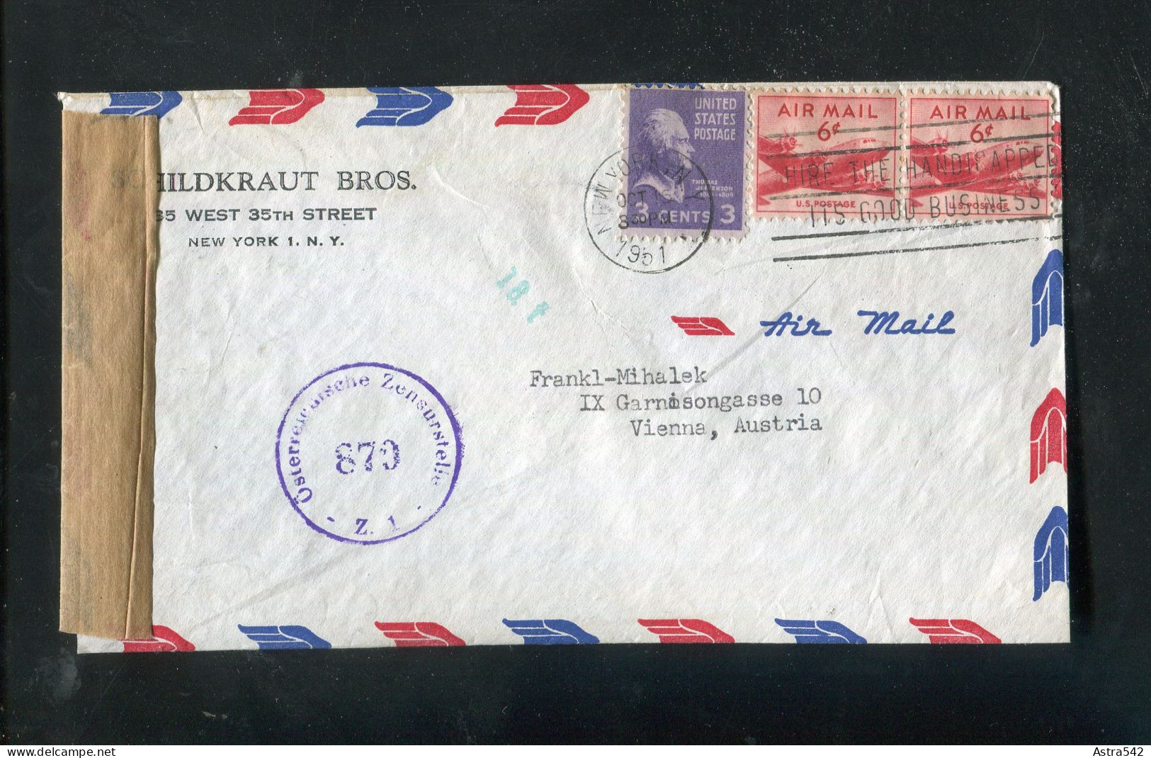 "USA" 1951, Lupo-Brief Mit "ZENSUR" (Oesterreichische Zensurstelle) Nach Wien (50162) - Briefe U. Dokumente