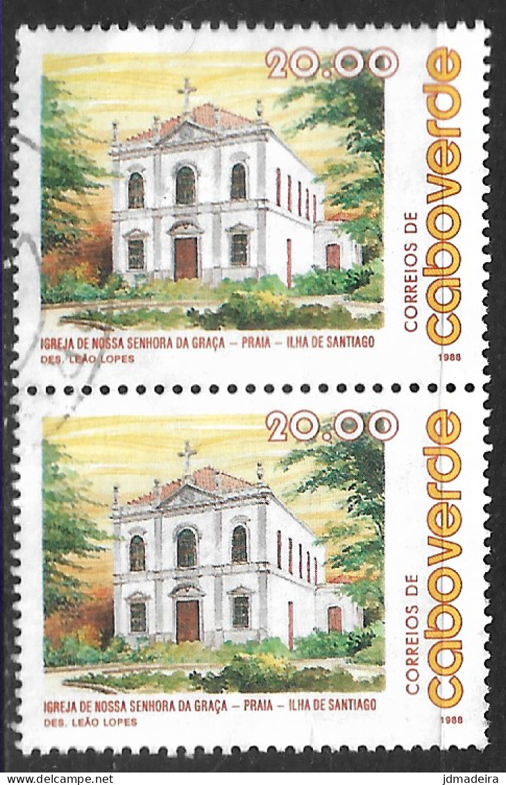 Cabo Verde – 1988 Churches 20.00 Pair Of Used Stamps - Kaapverdische Eilanden