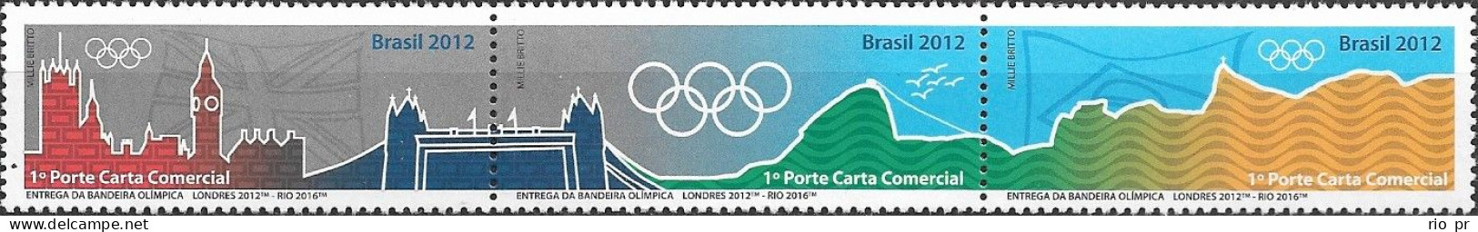 BRAZIL - STRIP OF THREE RIO'2016 SUMMER OLYMPIC GAMES, WAY FROM LONDON TO RIO 2015 - MNH - Sommer 2016: Rio De Janeiro