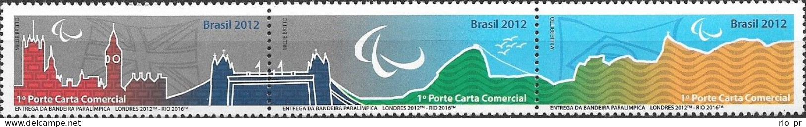 BRAZIL - STRIP OF THREE RIO'2016 SUMMER PARALYMPIC GAMES, WAY FROM LONDON TO RIO 2015 - MNH - Eté 2016: Rio De Janeiro