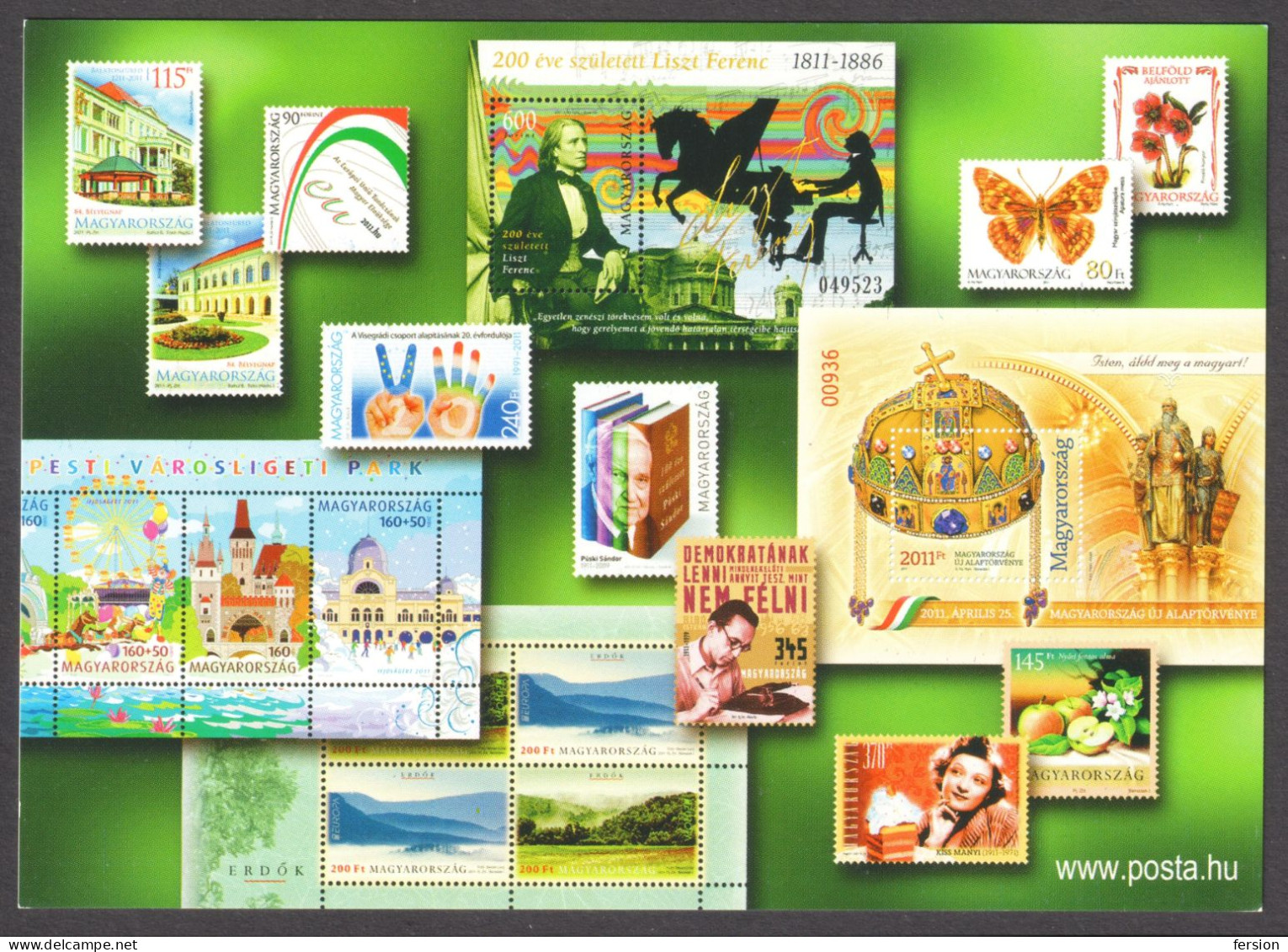 Hungarian Post Edition  2001 Stamps Hungary POSTCARD Crown Europa CEPT EU Apple Fruit Butterfly Liszt Ferenc Vajdahunyad - Briefmarken (Abbildungen)