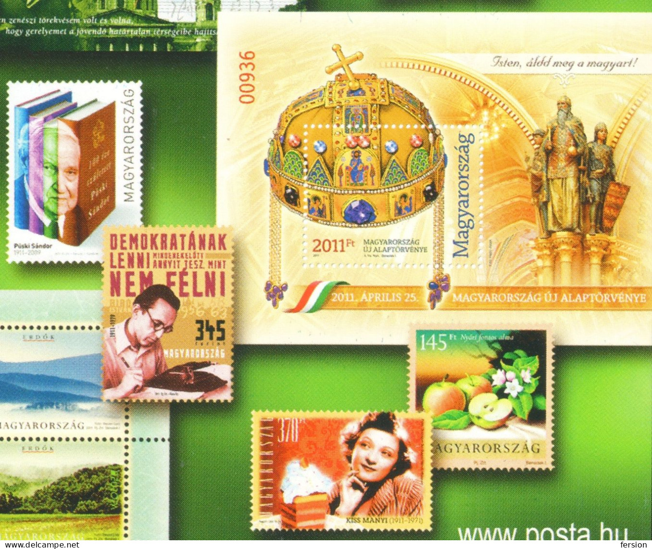 Hungarian Post edition  2001 stamps Hungary POSTCARD crown Europa CEPT EU apple fruit butterfly Liszt Ferenc Vajdahunyad