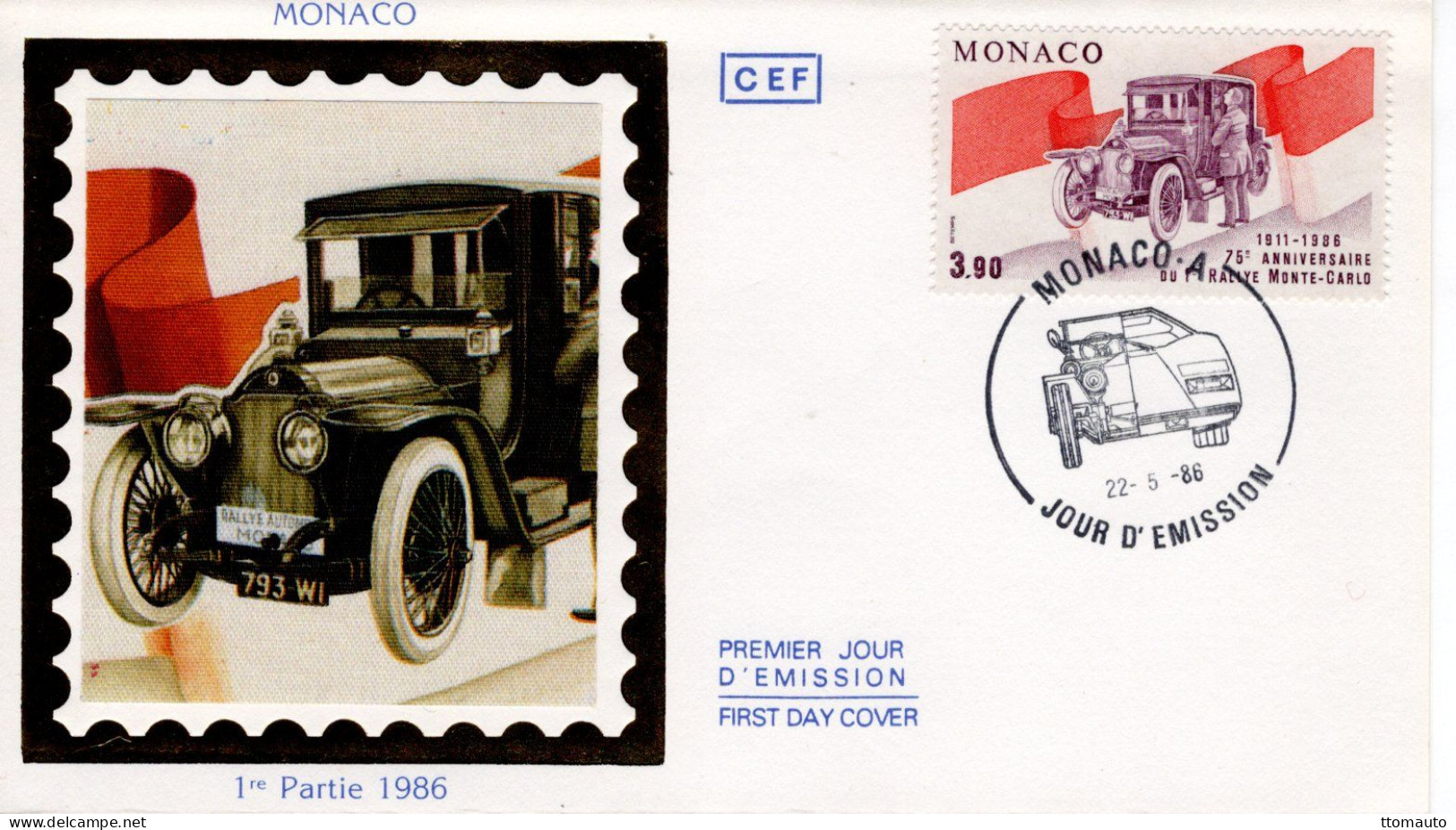 Monaco - Monte-Carlo Rallye 1911 -  Vainqueur Henri Rougier - Turcat-Méry -  Envelope FDC Prémier Jour - Automobile