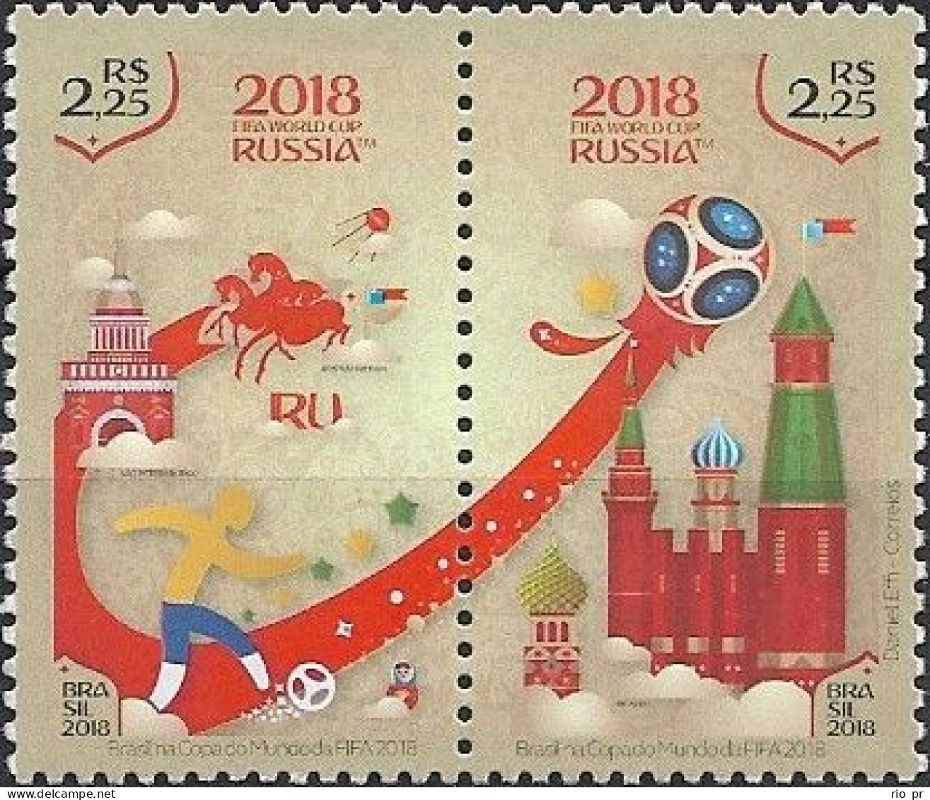 BRAZIL - SE-TENANT RUSSIA'2018 FIFA WORLD SOCCER CUP 2018 - MNH - 2018 – Russia