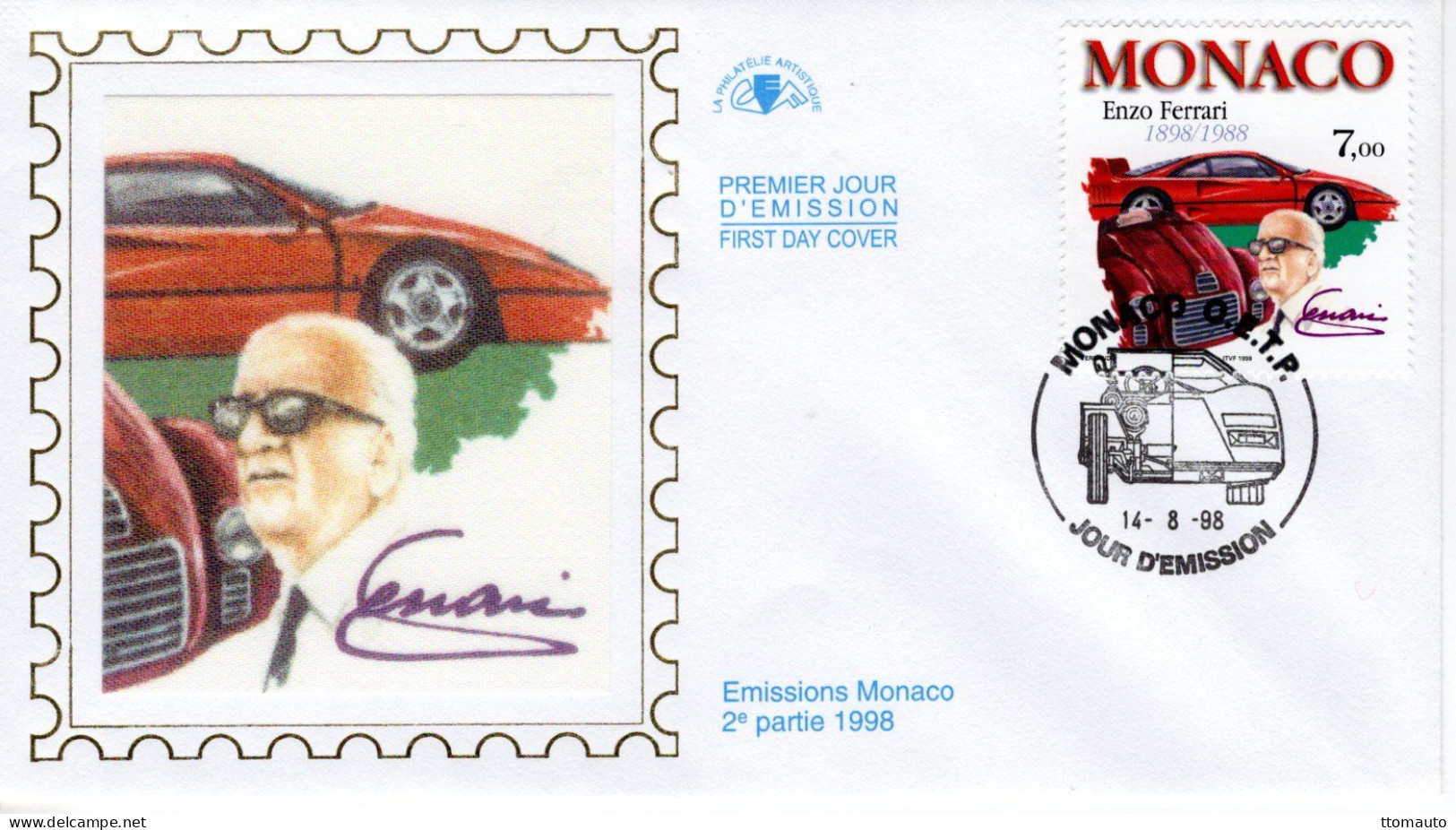 Monaco - Enzo Ferrari (1890-1988) -  Envelope FDC Prémier Jour - Auto's