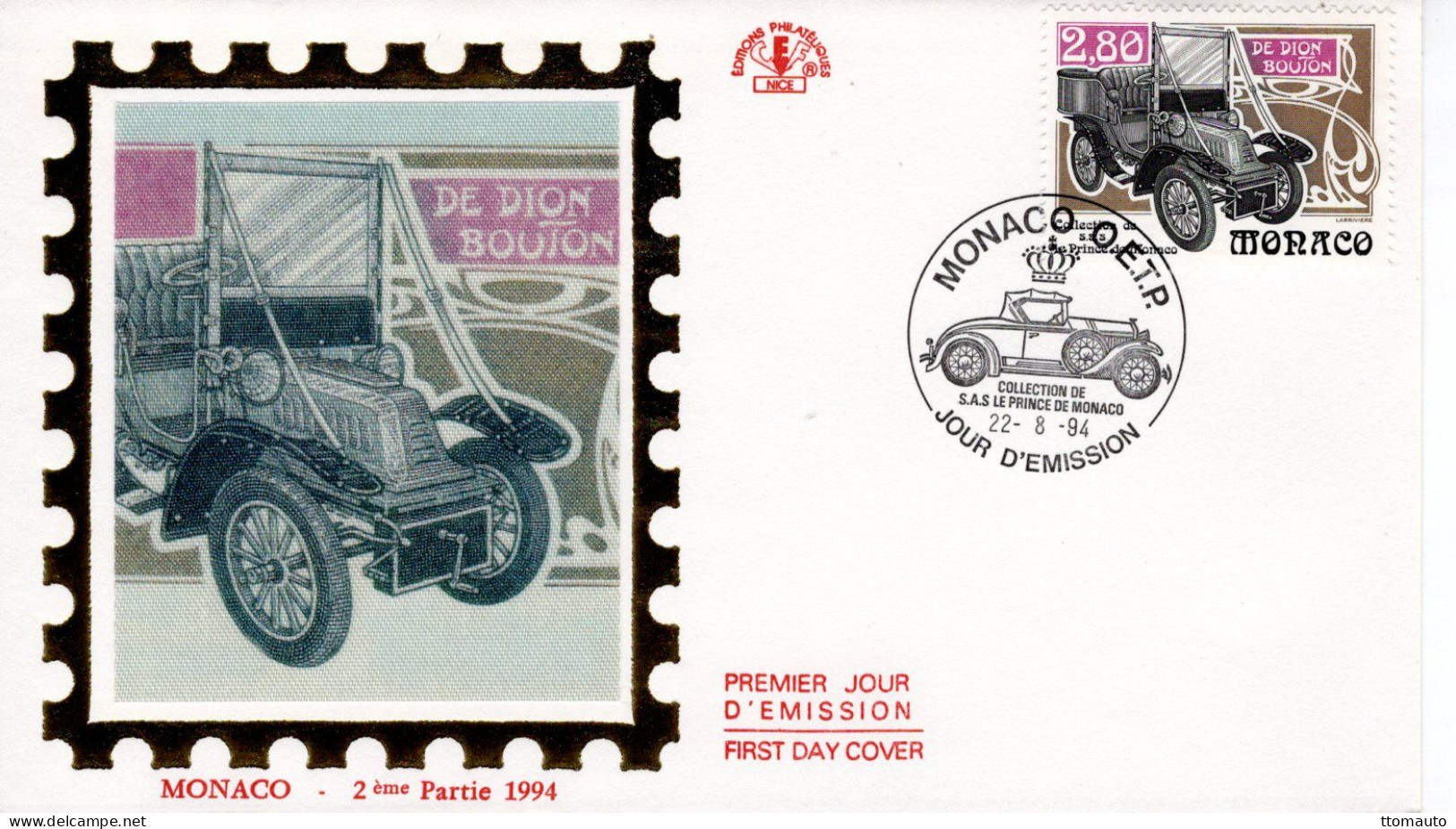 Monaco -  Collection De SAS Le Prince De Monaco - De Dion-Bouton   -  Envelope FDC Prémier Jour - Auto's