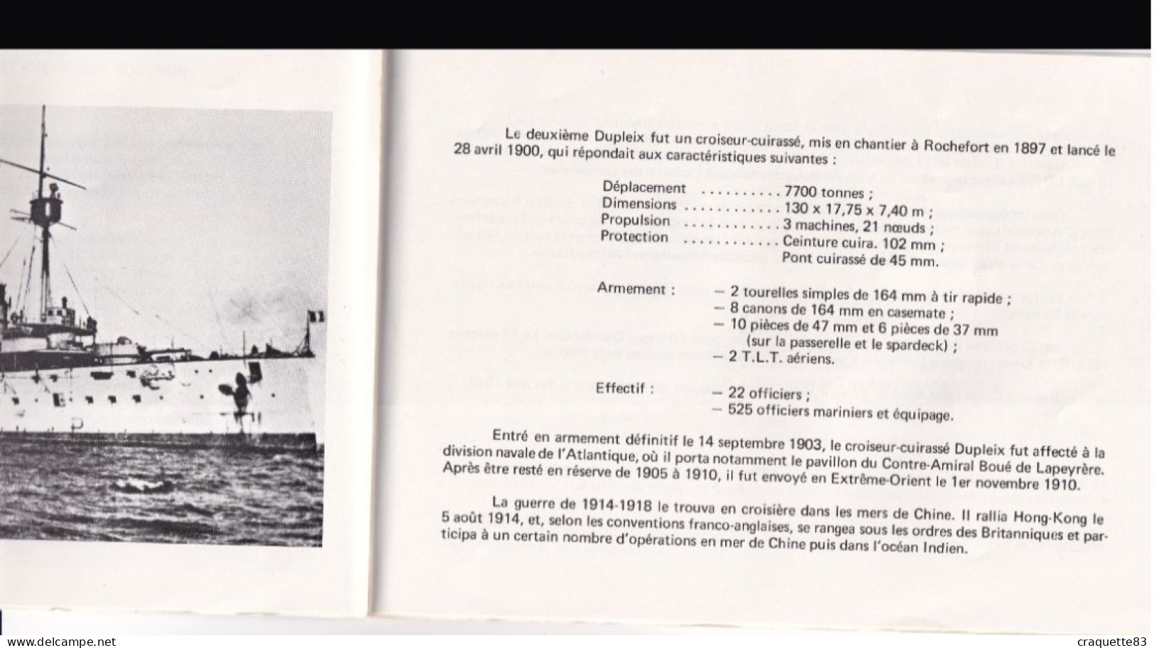 La CORVETTE A.S.M.  "DUPLEIX"  HISTORIQUE   IMP D.C.A.N. BREST - Bateaux