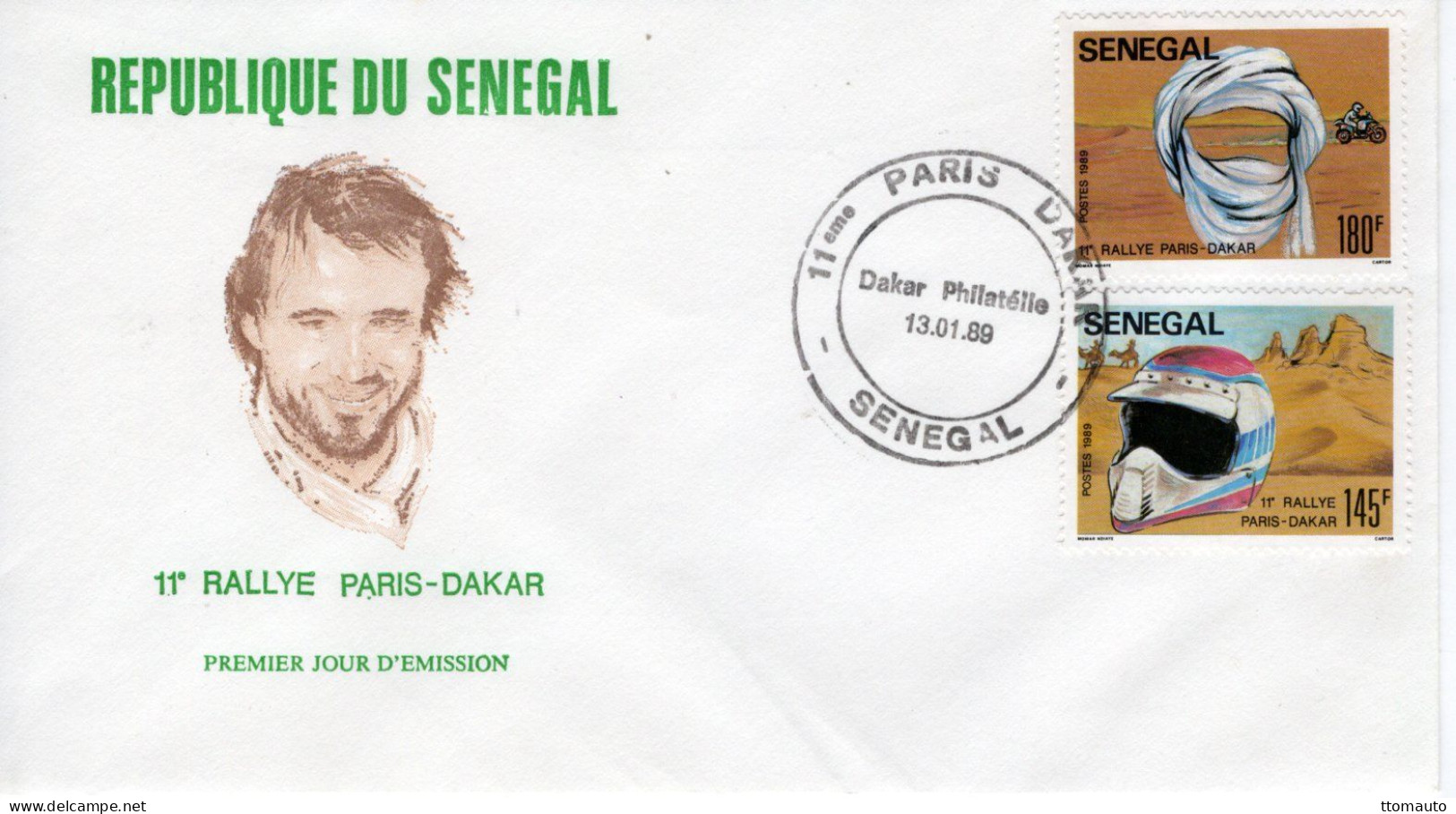 République Du Senegal - 11e Rallye Paris-Dakar - Thierry Sabine  -  Envelope  FDC Prémier Jour - Auto's