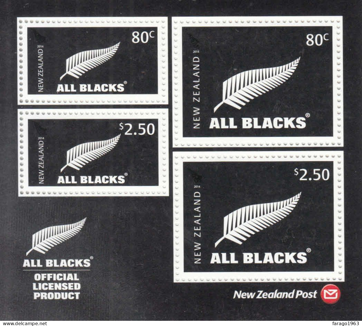 2014 New Zealand Rugby All Blacks   Miniature Sheet Of 4 MNH @ BELOW FACE VALUE - Nuevos