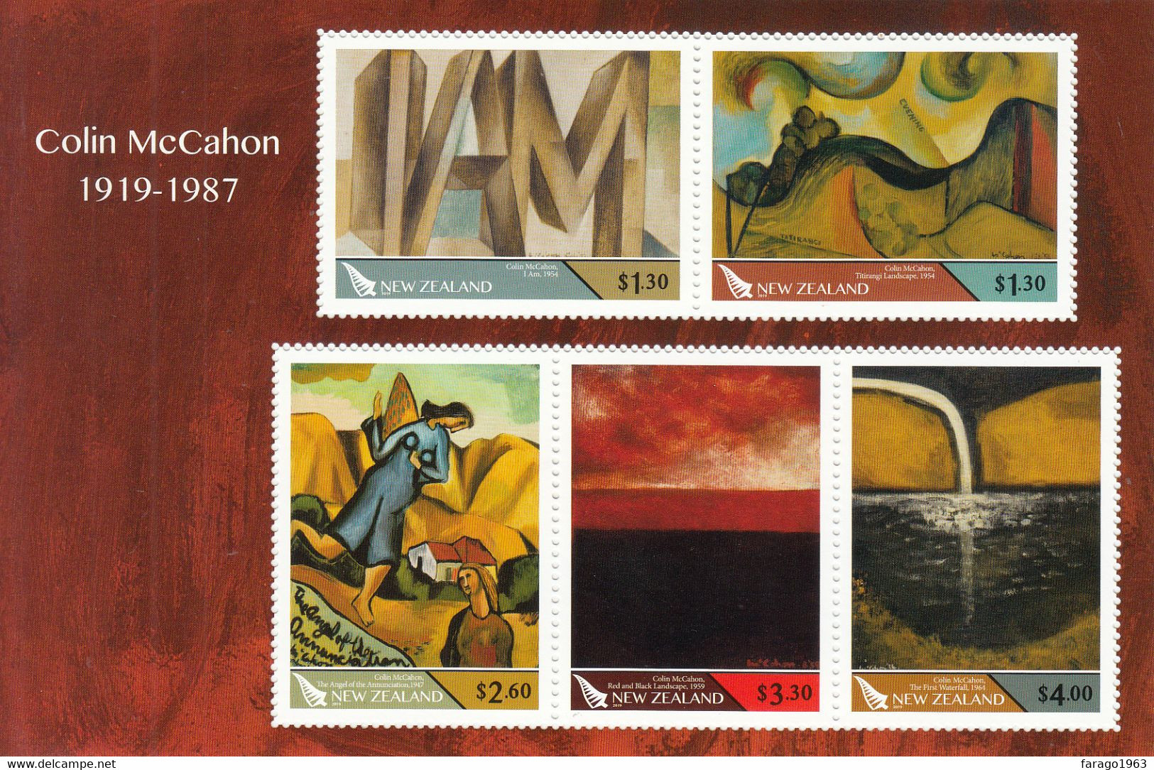 2019 New Zealand Colin McCahon Art Paintings Souvenir Sheet MNH @ BELOW FACE VALUE - Neufs