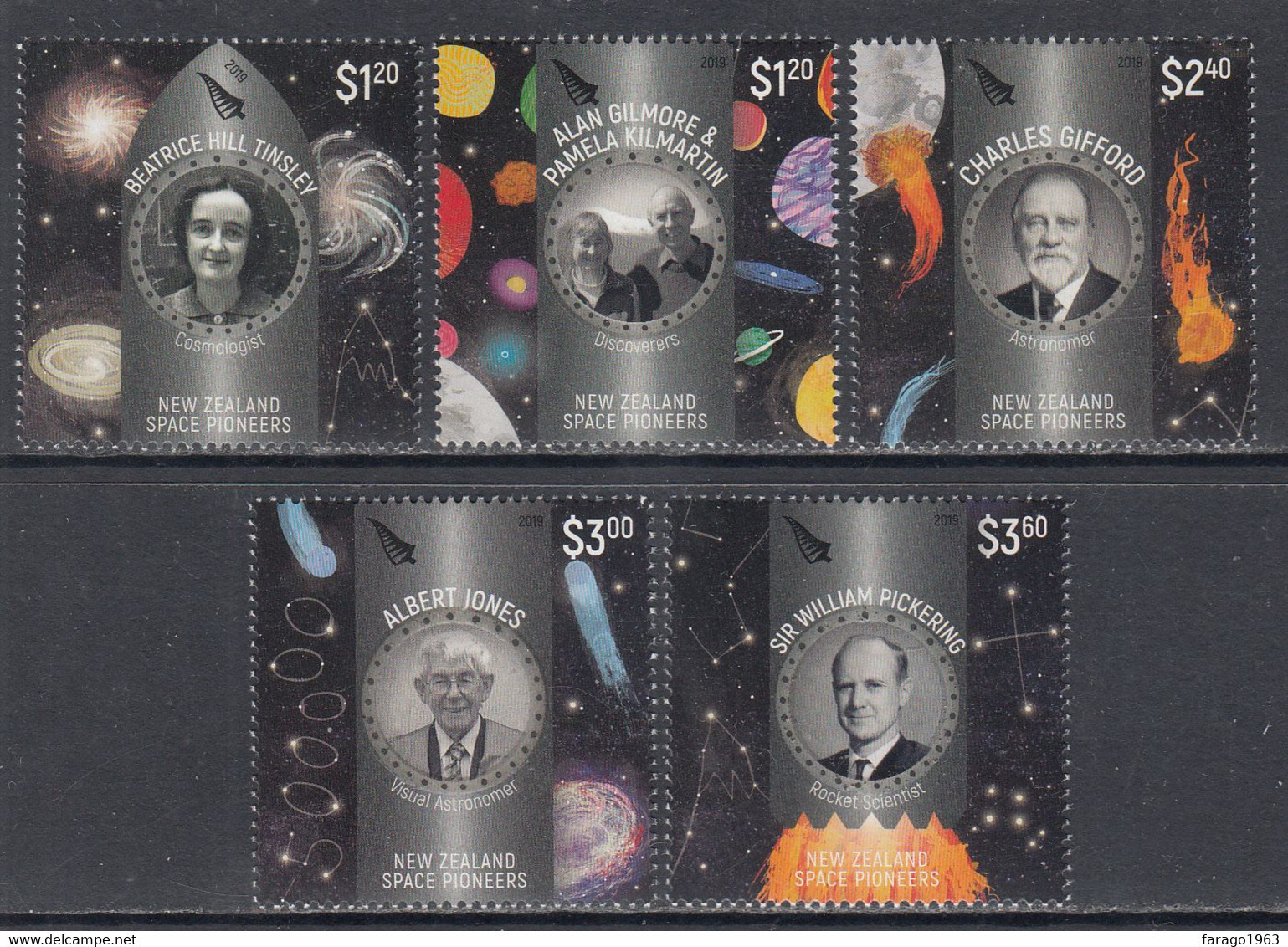 2019 New Zealand Space Pioneers EMBOSSED Complete Set Of 5 MNH @ BELOW FACE VALUE - Unused Stamps